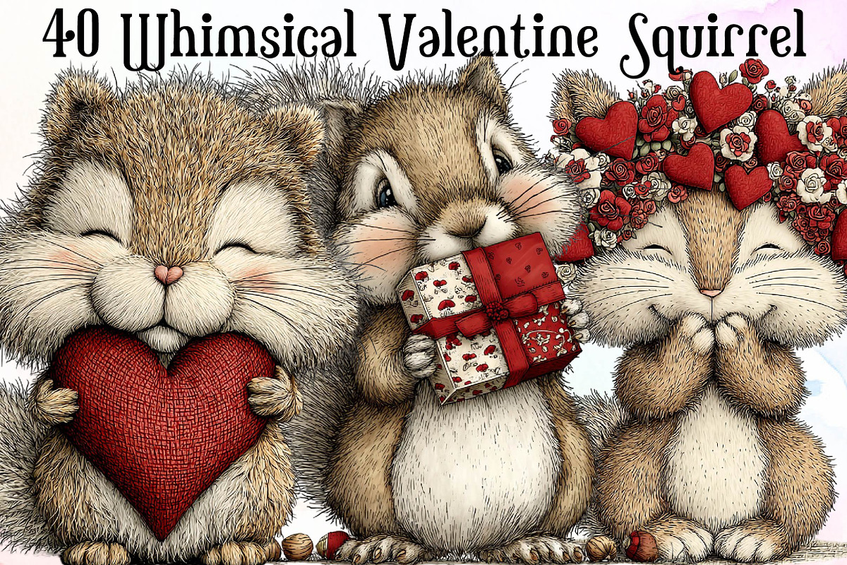 Whimsical Valentine Squirrel Clipart, an Animal Illustration by Sublimation Artist (Photo 1 of 6)