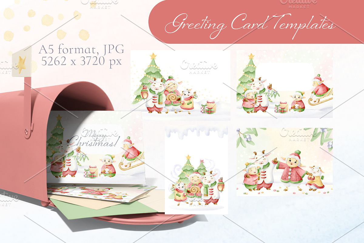Family Christmas Watercolors Cartoon, a Seasonal Illustration by Elena Malgina Clipart (Photo 17 of 20)