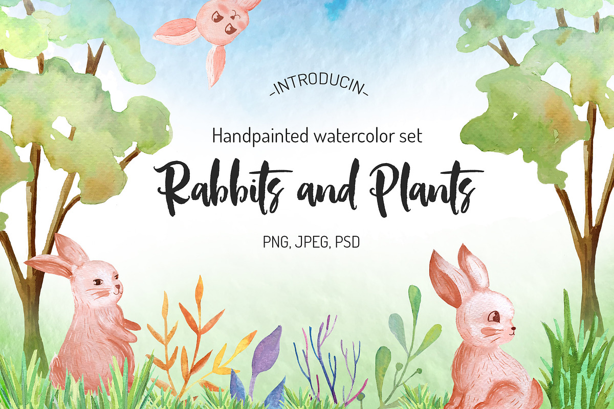 Watercolow rabbit and Floral set, an Animal Illustration by Olesya Agudova (Photo 1 of 7)