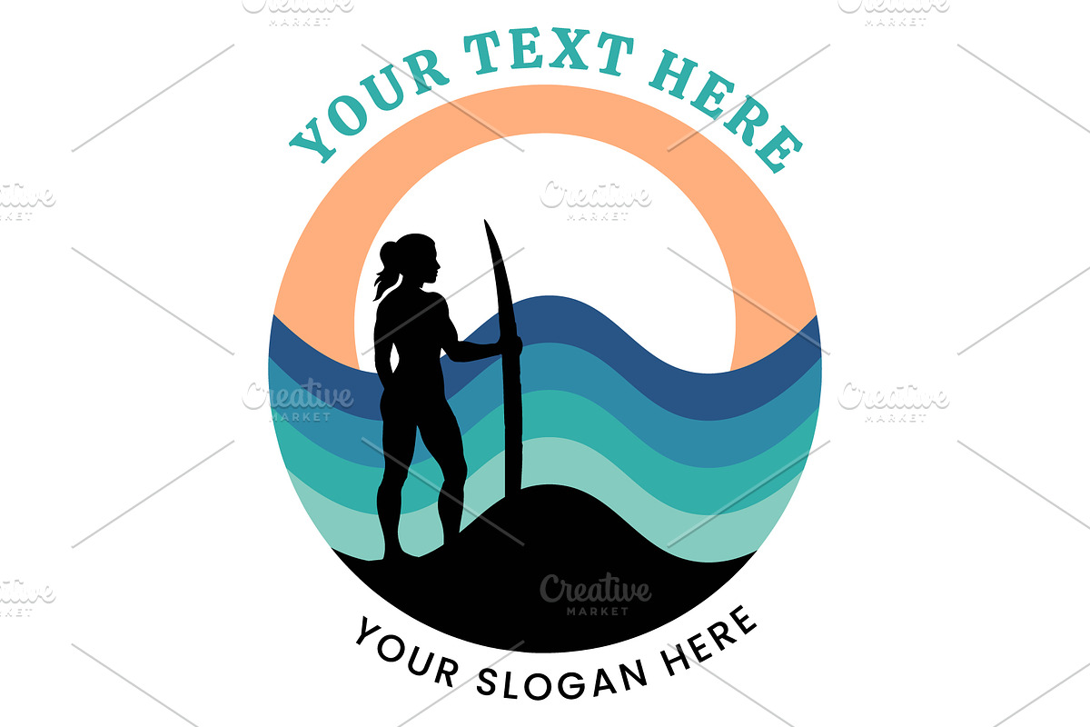 Surfer Girl and Layered Waves Vector, a Decorative Illustration by nandinigraphics (Photo 2 of 3)