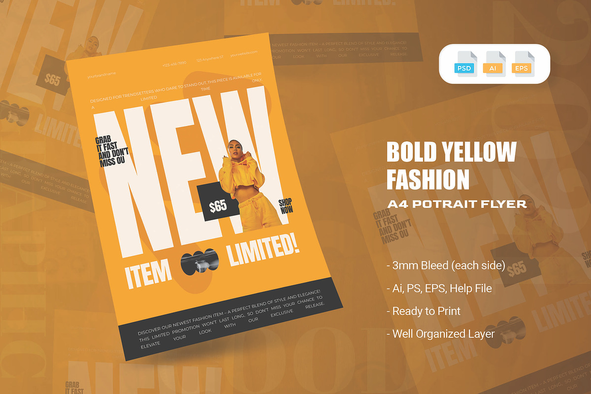 Bold Yellow Fashion - Flyer, a Flyer Template by AQR Studio (Photo 1 of 2)