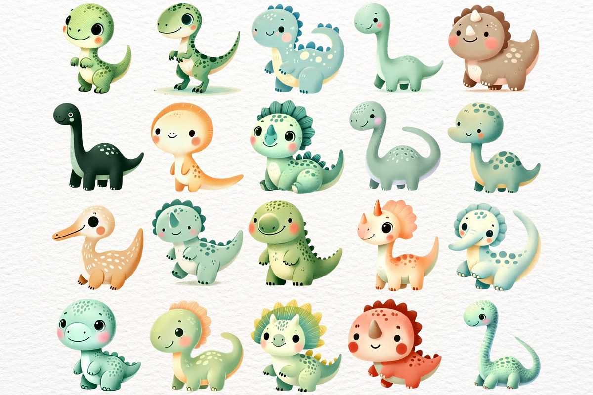 Watercolor Dinosaur Clipart Set, an Animal Illustration by Nicolle's Colorful Art (Photo 7 of 8)
