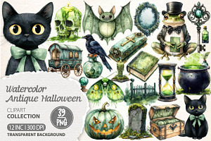 Antique Green Halloween Clipart, an Illustration by Dream Creation