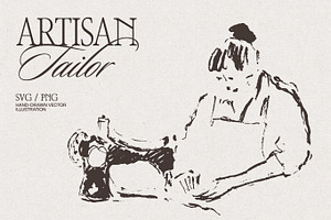 Artisan Tailor Sketch Illustrations, a Person Illustration by TheMountBirdStudio
