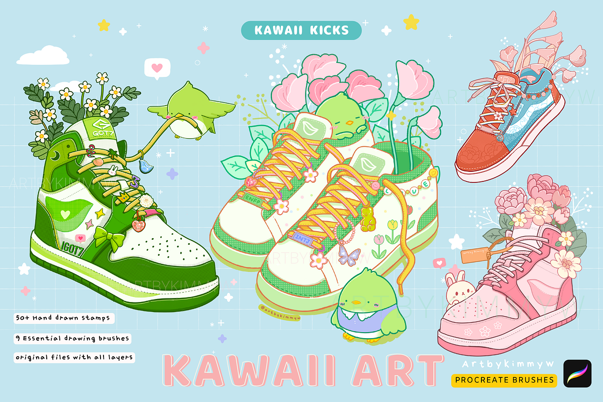 Procreate Kawaii Sneaker Brush Pack, a Brush Add-On by Artbykimmyw (Photo 1 of 9)