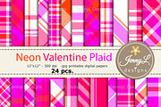 Neon Valentine Plaid Digital Papers, a Pattern Graphic by JennyL Designs (Thumbnail 1 of 8)