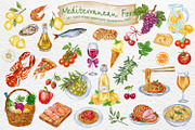 Mediterranean Food Watercolor, a Food Illustration by Watercolor dreams (Thumbnail 2 of 3)
