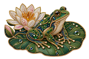 Beaded Frog & Lily Pad PNG