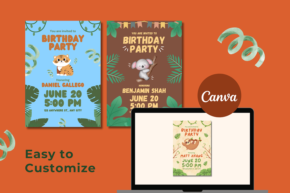 Jungle Birthday Party Invitations, a Templates & Theme by TemplateCastleStore (Photo 8 of 9)