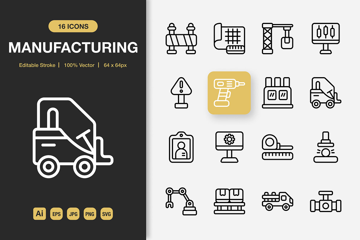 Manufacturing Outline Icons, an Outline Icon by Spacepixel Creative