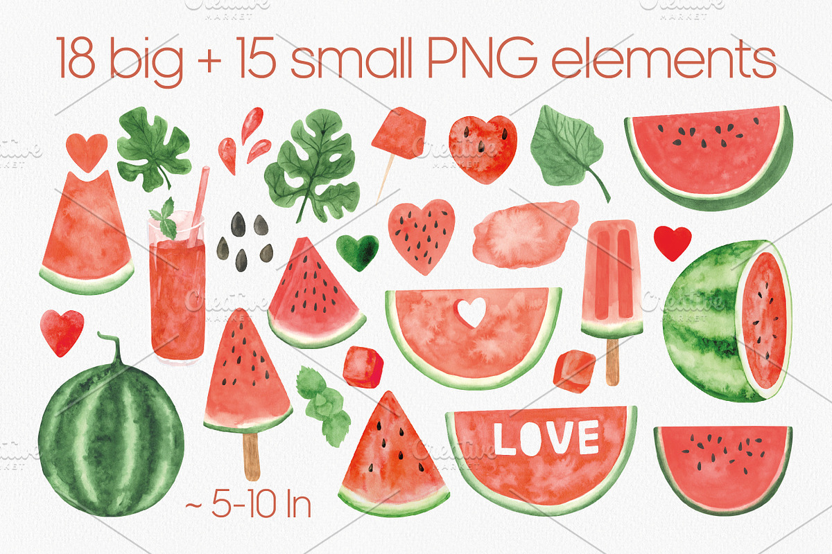 Watercolor watermelon clipart PNG, a Food Illustration by Anntre (Photo 2 of 5)