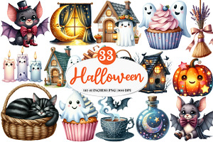 Cute Halloween Cottage Clipart, an Illustration by Watercolor design
