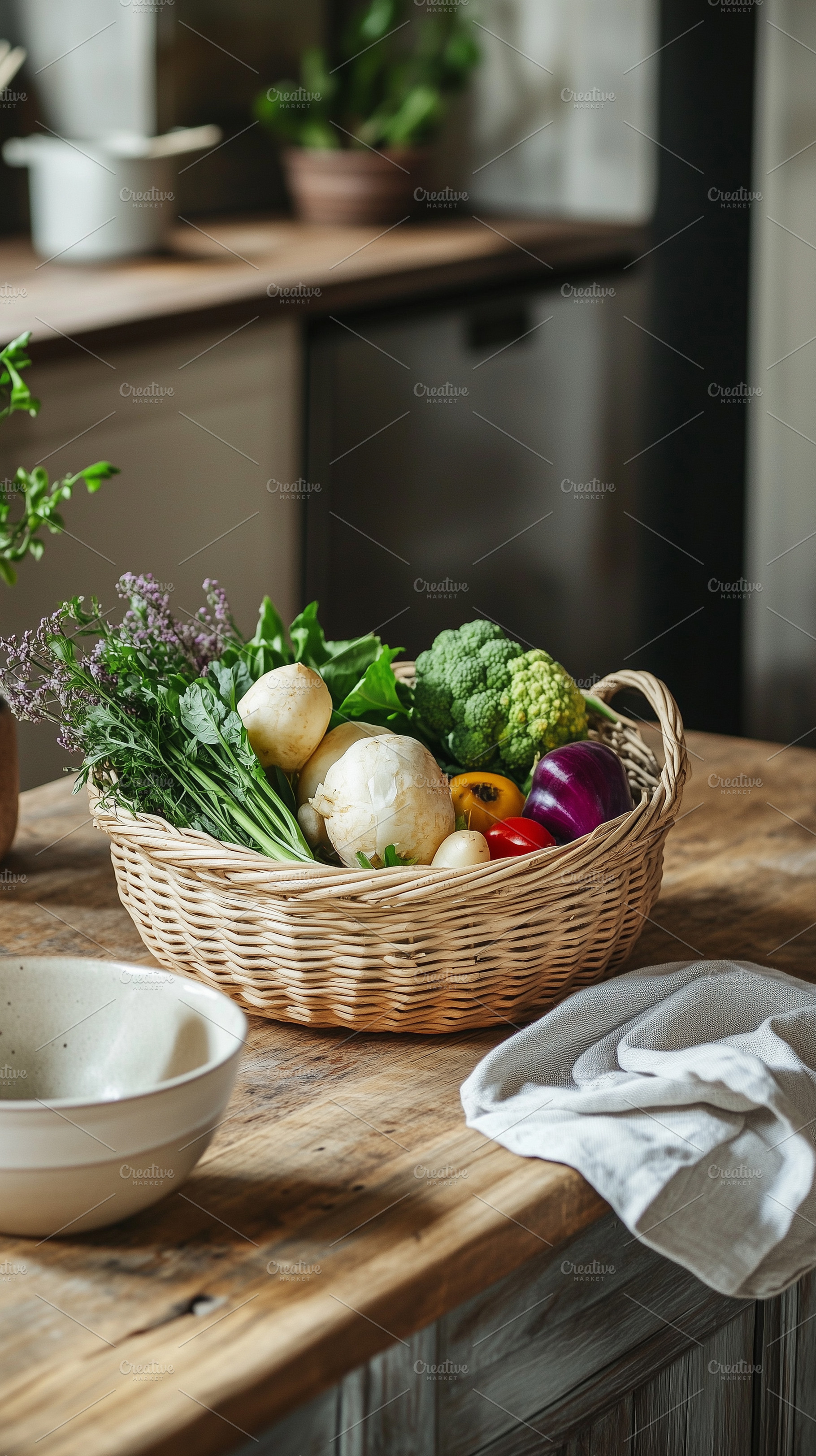 Cozy rustic kitchen - wicker basket, a Food & Drink Photo by MistyDay