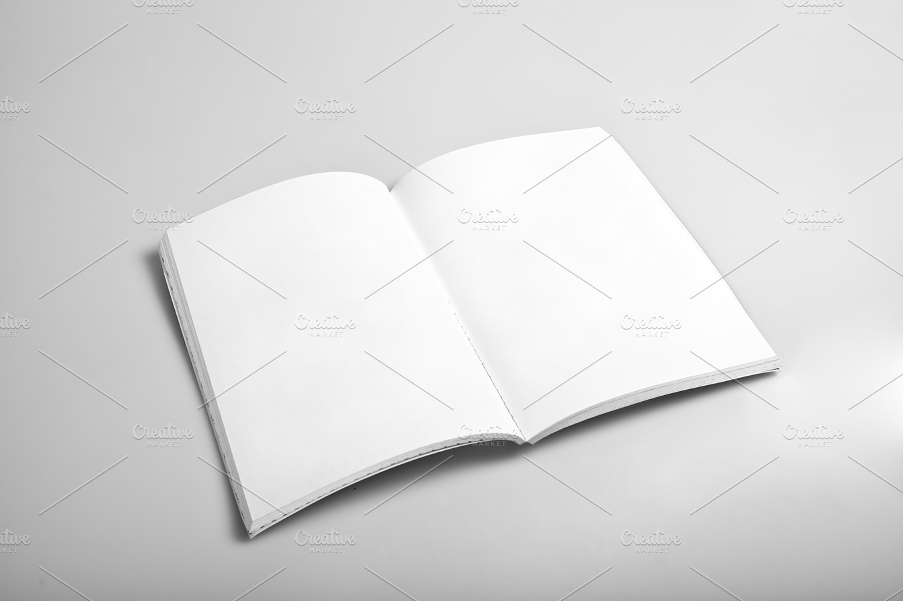 Open magazine with blank pages containing background, blank, and book