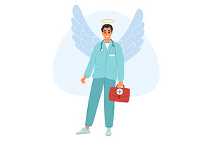 Male doctor in angel costume with, a Healthcare Illustration by Vectorbuum