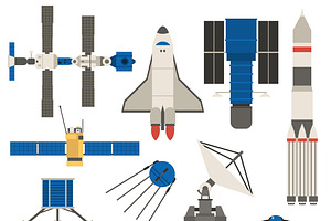 Space Ship Transport Vector Set.