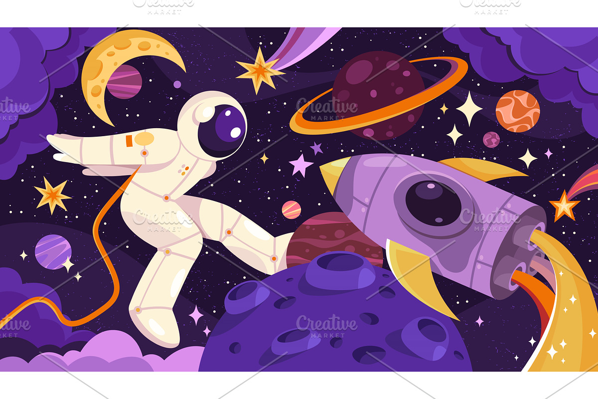 Spaceman walk in outer space with, an Illustration by Elegant Solution