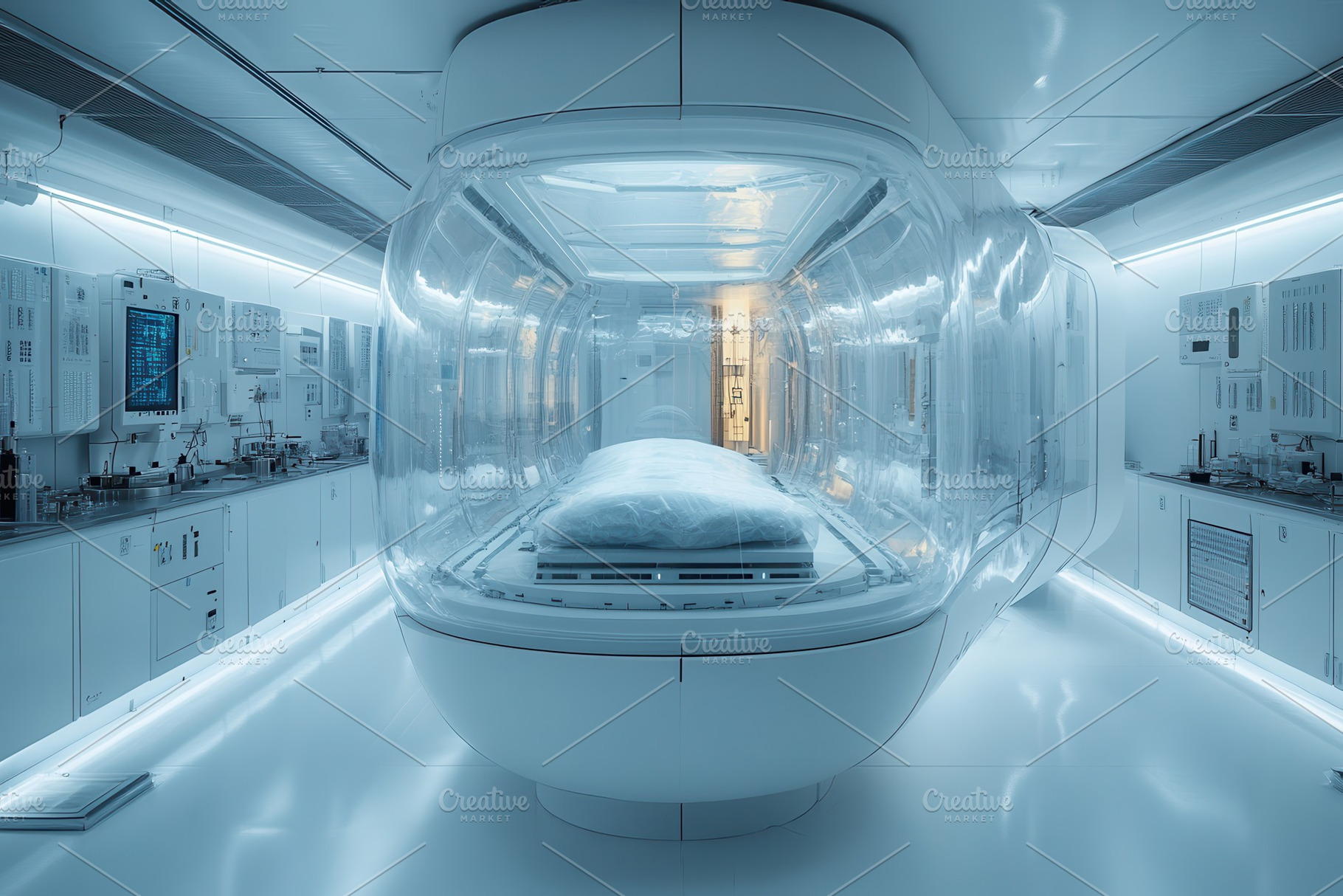 Futuristic medical facility with a t, a Photo by Tanuart