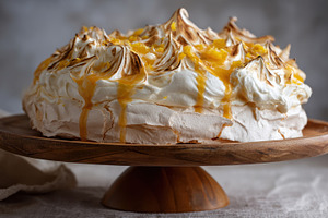 Delicious cake on a wooden stand, a Photo by Beautiful things