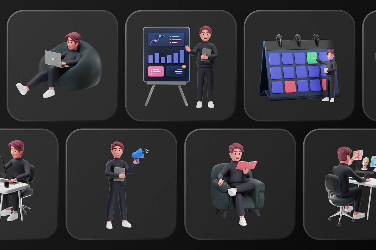 Workly Startup Work 3D Character, a Characters Person 3D