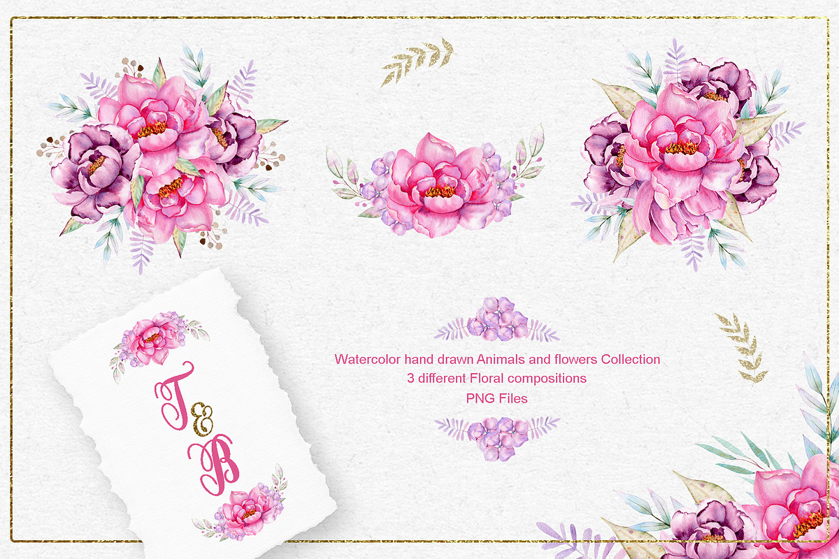 Watercolor Animals anf Flowers, an Animal Illustration by TanataDesign (Photo 5 of 13)
