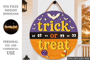 Trick or Treat Halloween Round Sign, an Object Graphic by OK Design