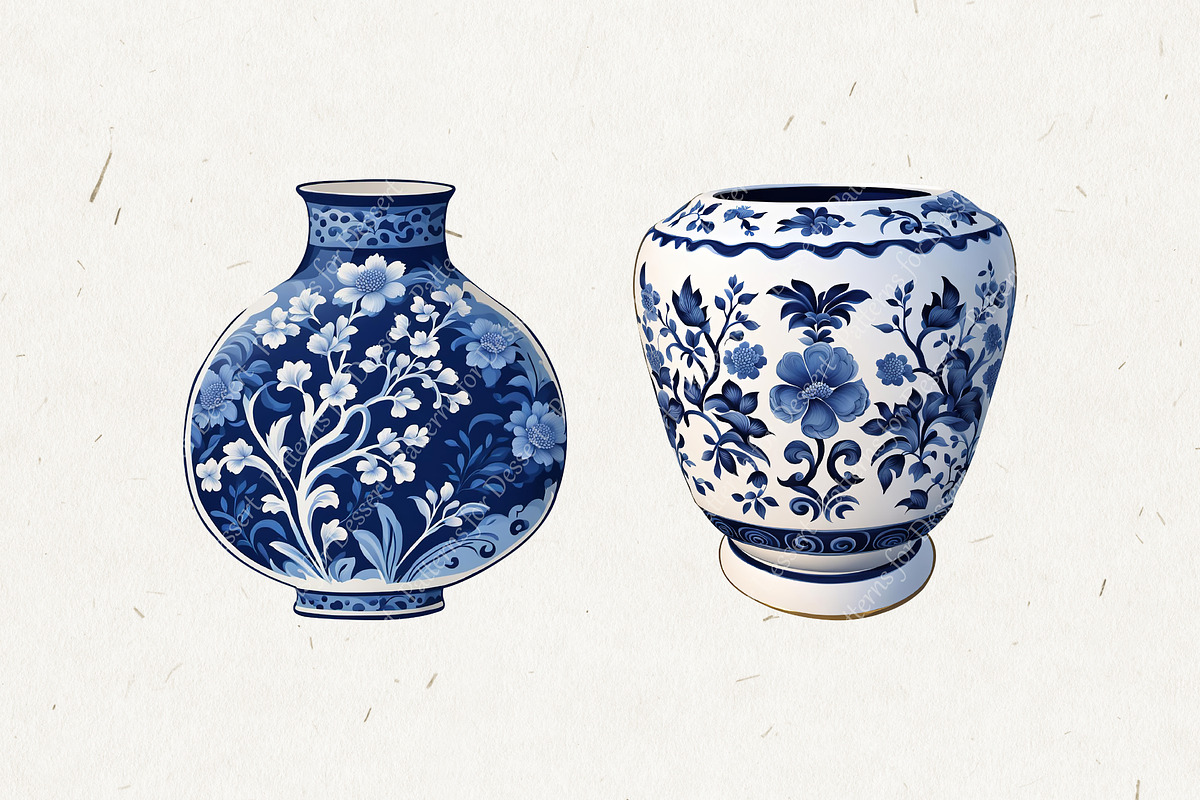 Blue & White Porcelain Clip Art, an Object Graphic by Patterns for Dessert (Photo 4 of 8)