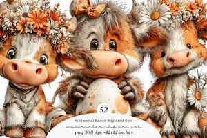 Whimsical easter highland cow clipar, an Illustration by SinaCreation