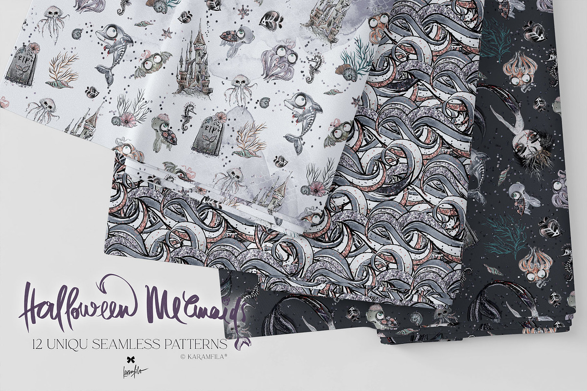 Halloween Mermaids Spooky Patterns, a Pattern Graphic by KaramfilaS (Photo 15 of 19)