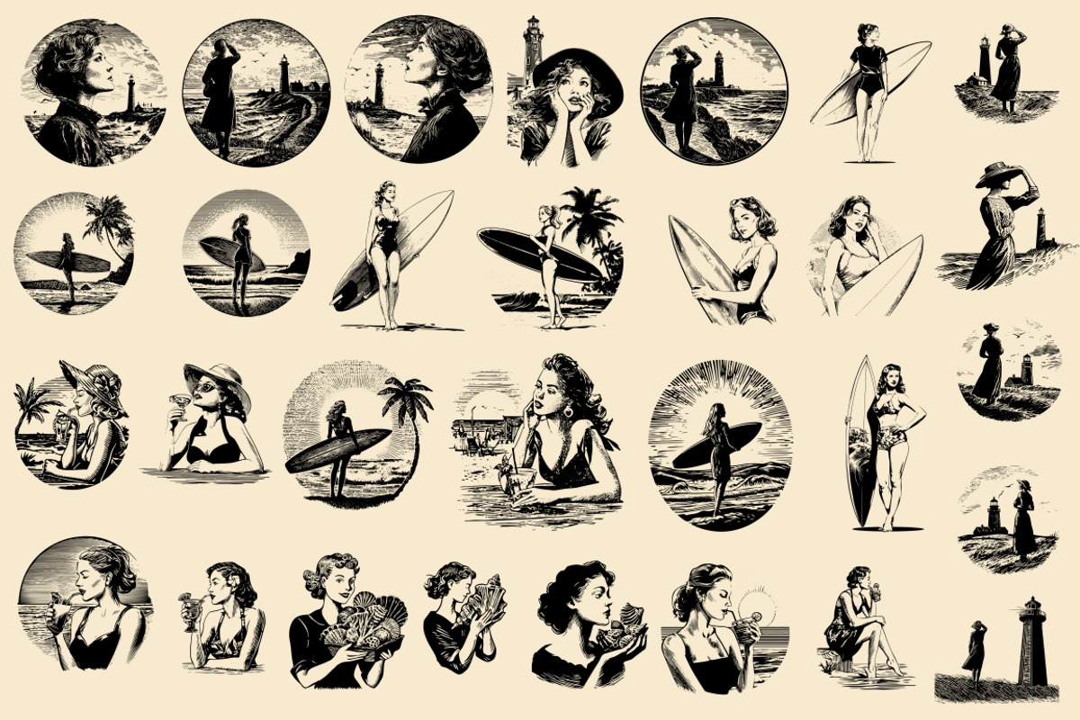 Vintage Coastal Travel Illustrations, an Object Illustration by Nocturnal Wolf (Photo 20 of 27)