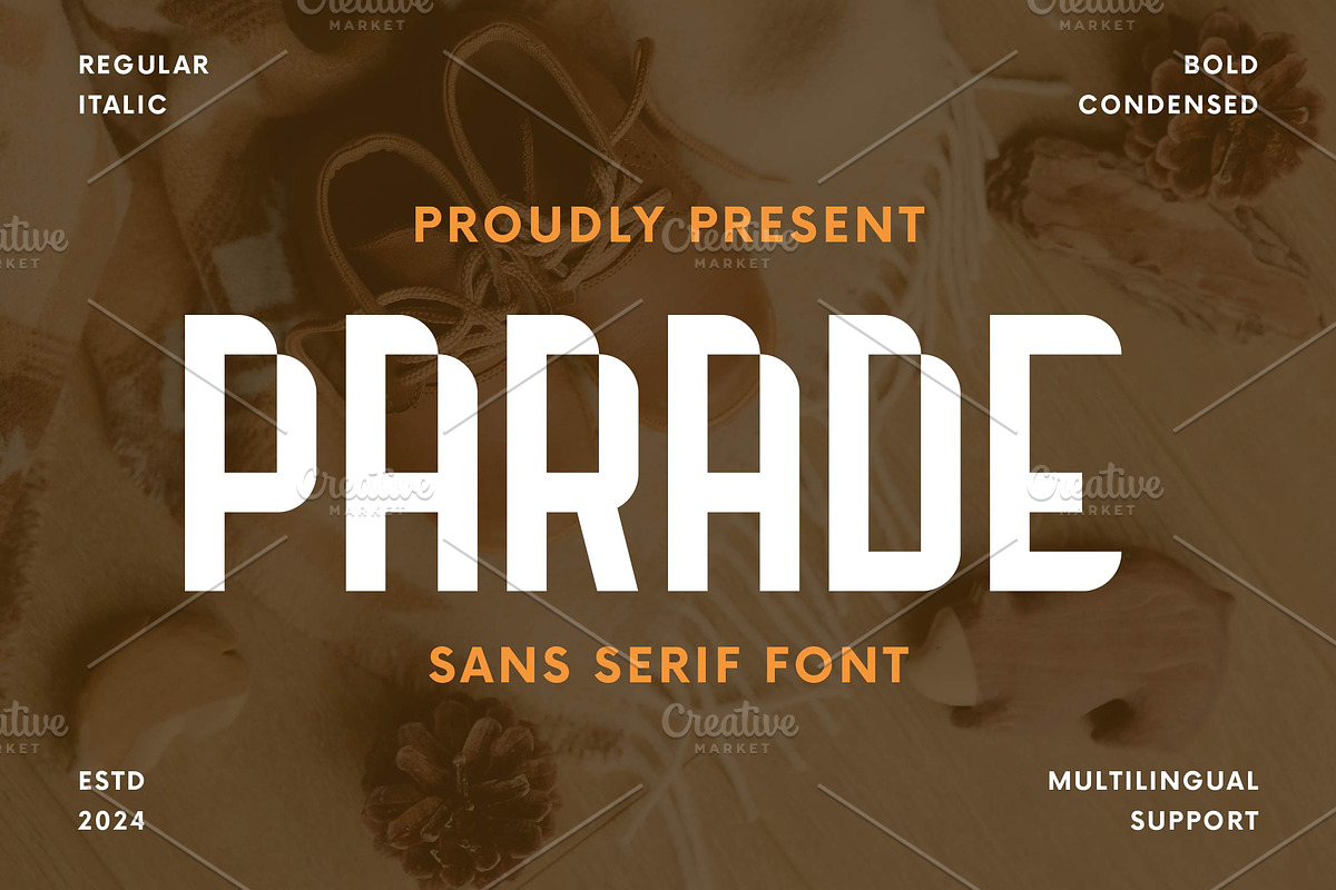Parade Condensed Font, a Sans Serif Font by Artiveko (Photo 1 of 9)