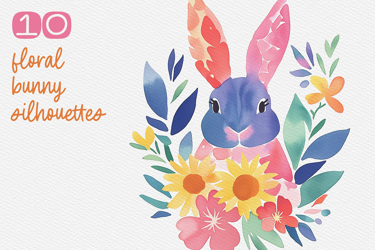 10 Floral Easter Bunny Silhouettes, a Seasonal Illustration by DesignRocket (Photo 2 of 7)