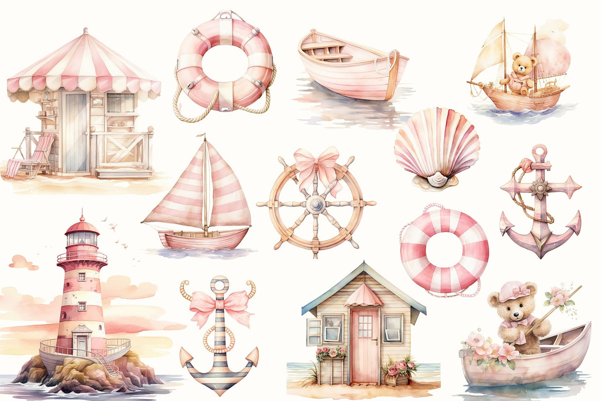Pink Sea Adventure Clipart, an Illustration by NadiaTheronArt (Photo 2 of 4)