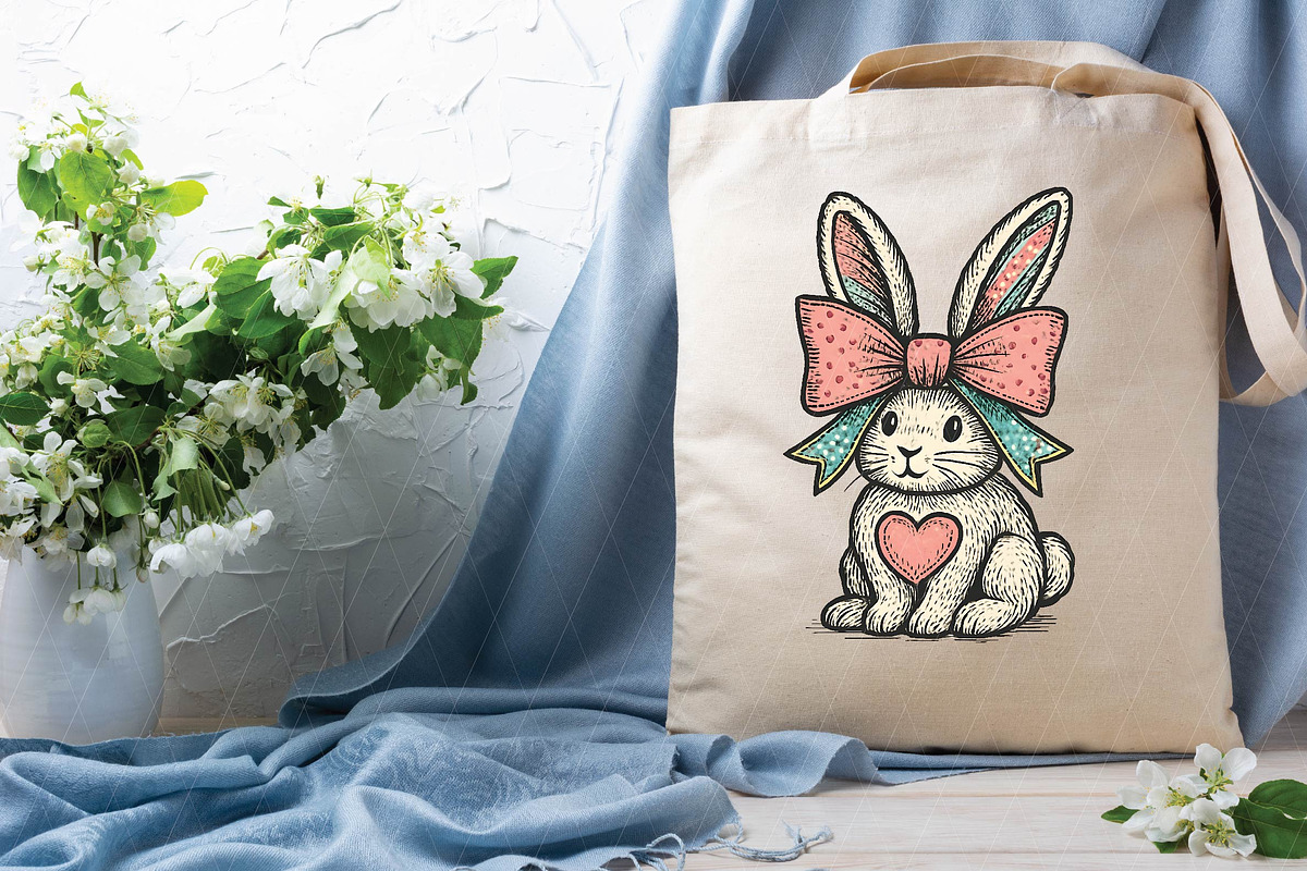 Bunny with Bow Sublimation PNG Easte, an Illustration by DreamPrint404 (Photo 5 of 7)