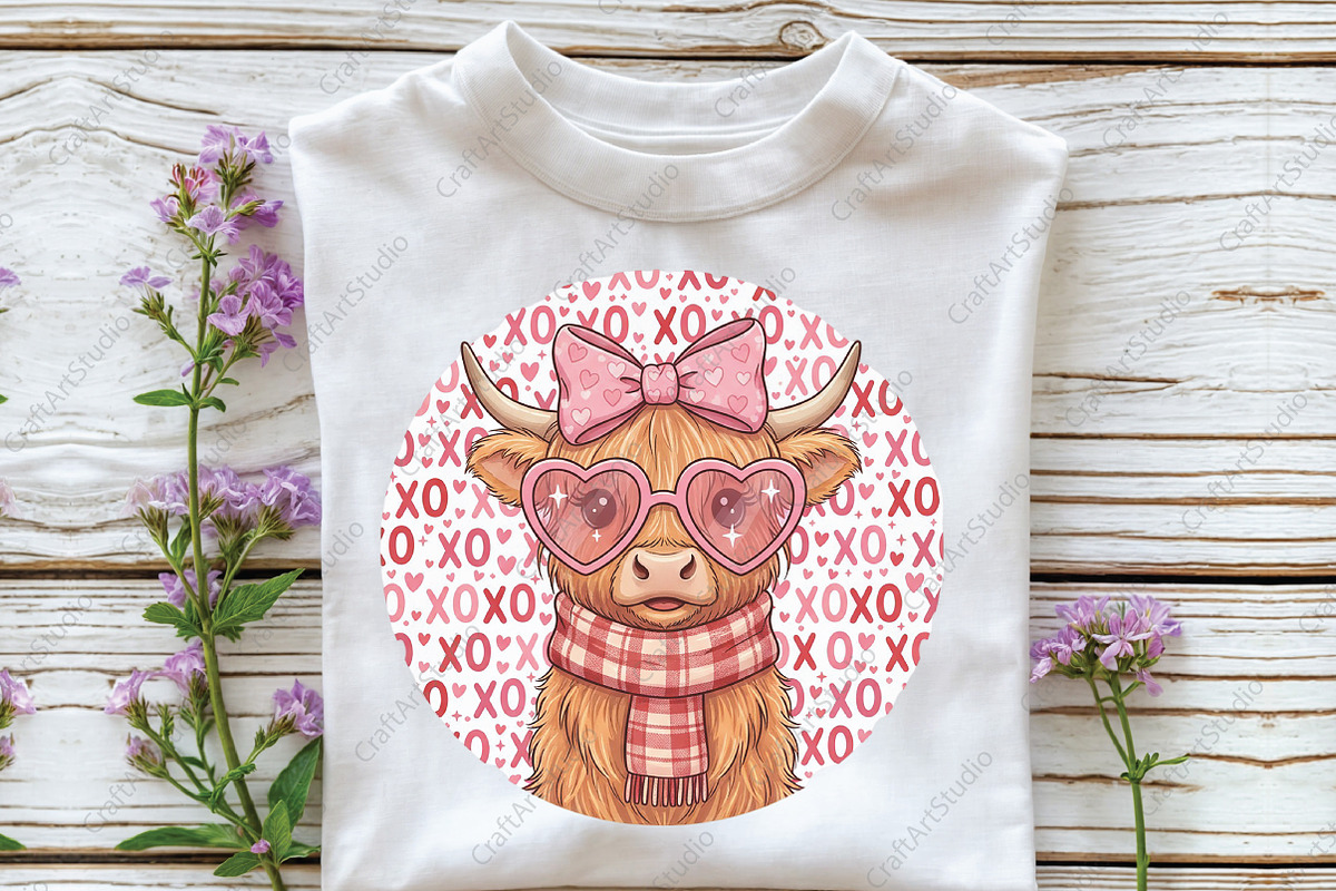 Highland Cow Valentine Coquette PNG, an Illustration by CraftArtStudio (Photo 3 of 4)