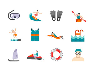 Water Sports Flat Icons Set