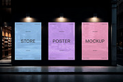 Night Storefront Posters Mockup, an Advertising Mockup by Design Squad (Thumbnail 1 of 4)