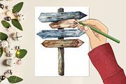 Watercolor Wood Signs Clipart, a Seasonal Illustration by CitraGraphics (Thumbnail 5 of 6)
