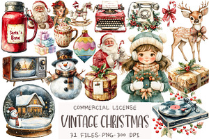 Vintage Christmas Clipart, an Illustration by OK Design