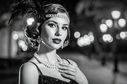 beautiful young 20s flapper woman in bw AI generated