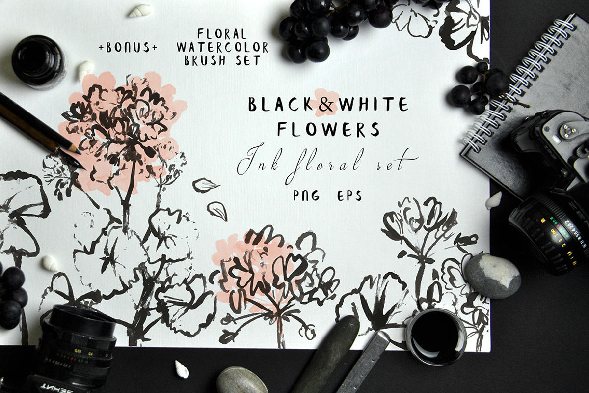 Black&White Flowers - Ink floral set, an Illustration by Graphic Republic (Photo 1 of 5)