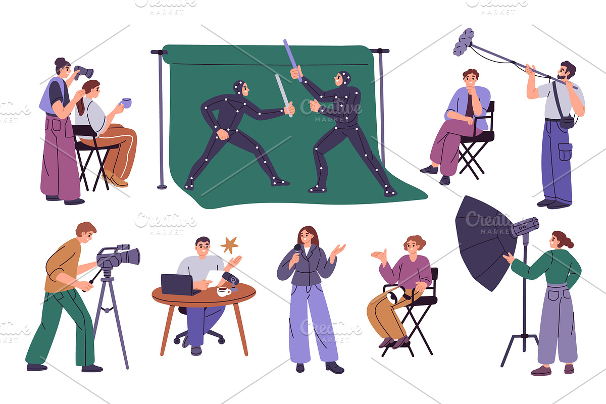 Movie production. Crew filming team, a Person Illustration by YummyBuum