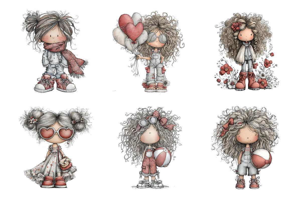 Whimsical Summer Girls Clipart, an Illustration by SinaCreation (Photo 3 of 9)