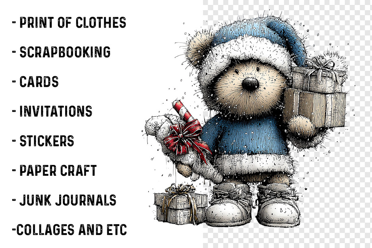 Whimsical Teddy Bear Christmas, a Transportation Illustration by SinaCreation (Photo 3 of 7)