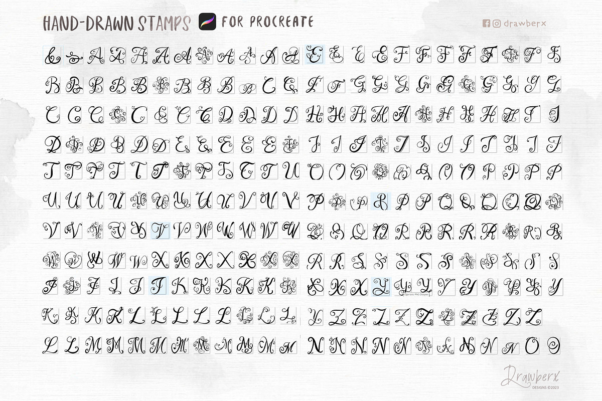 Cursive Letters Procreate Stamps 025, a Brushes & More by Drawberx (Photo 5 of 9)