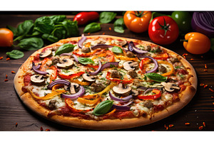 background vegetable pizza food ai, a Food & Drink Photo by pikepicture