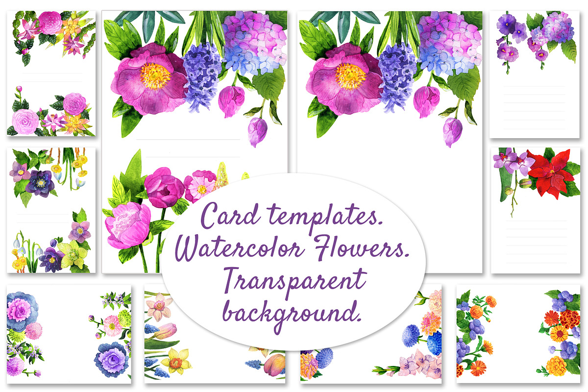 Card tamplates. Watercolor flowers., a Card Template by fiolika (Photo 1 of 4)