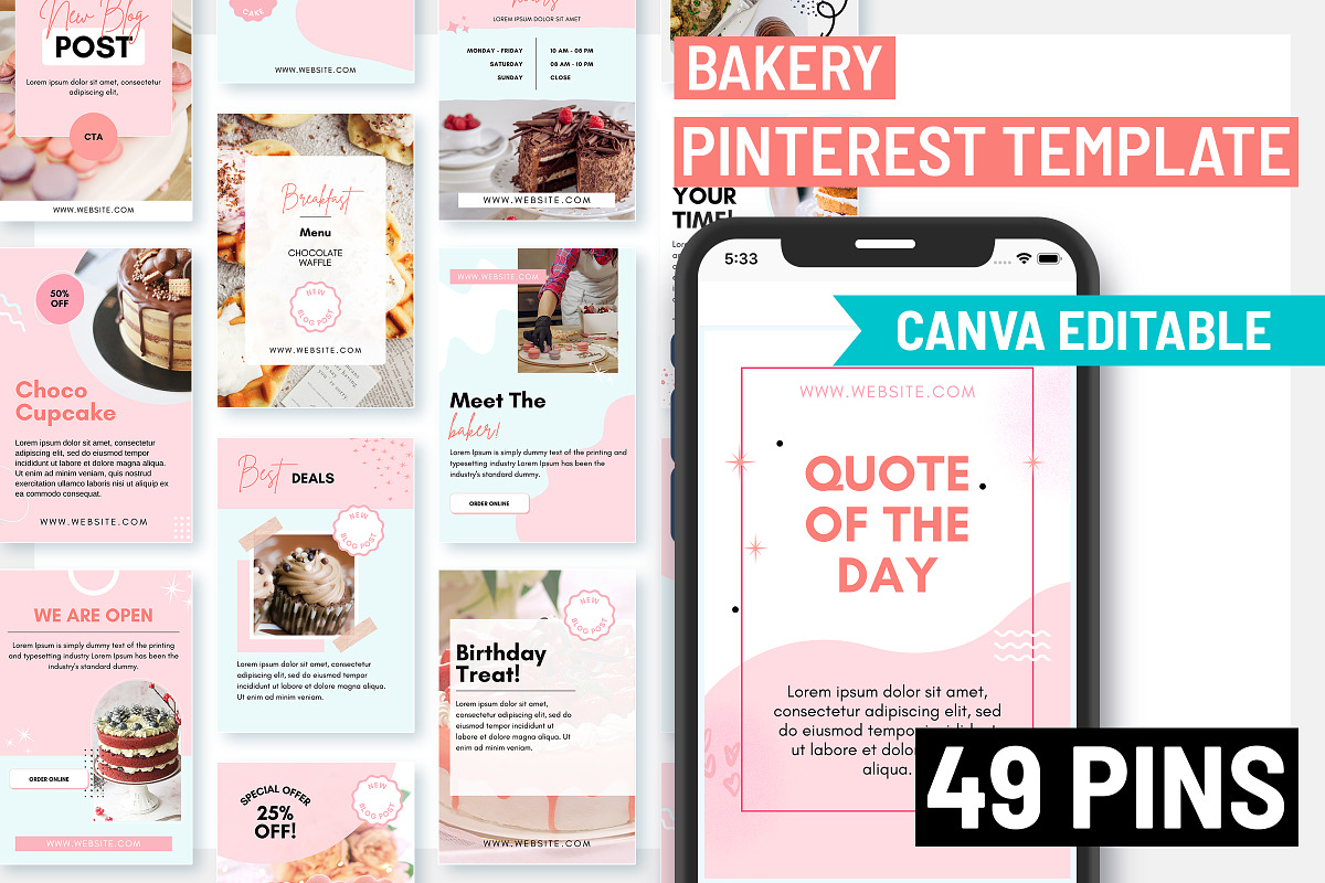 Bakery Pinterest Canva Posts Temp, a Print Template by Snapybiz (Photo 4 of 10)