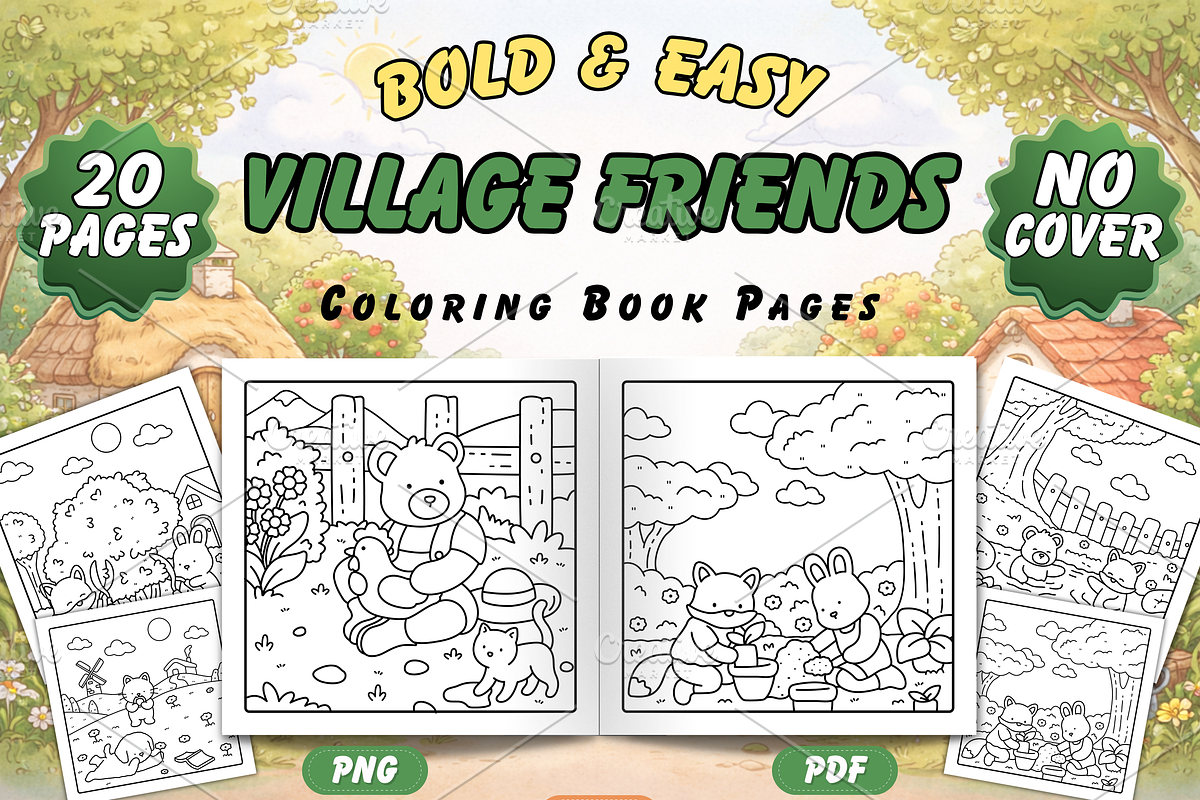 Bold & Easy Village Friends Coloring, an Animal Illustration by Neon Studio (Photo 1 of 3)