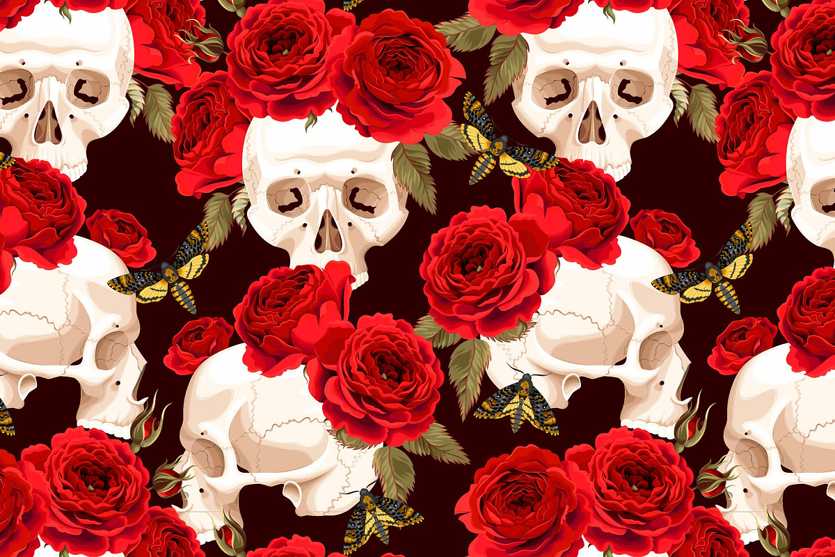 Pattern with Skulls and Roses, a Pattern Graphic by GreyLilac